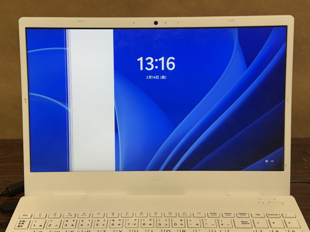 PC-GN244RLLNの液晶パネルに白い帯が出てしまっている様子