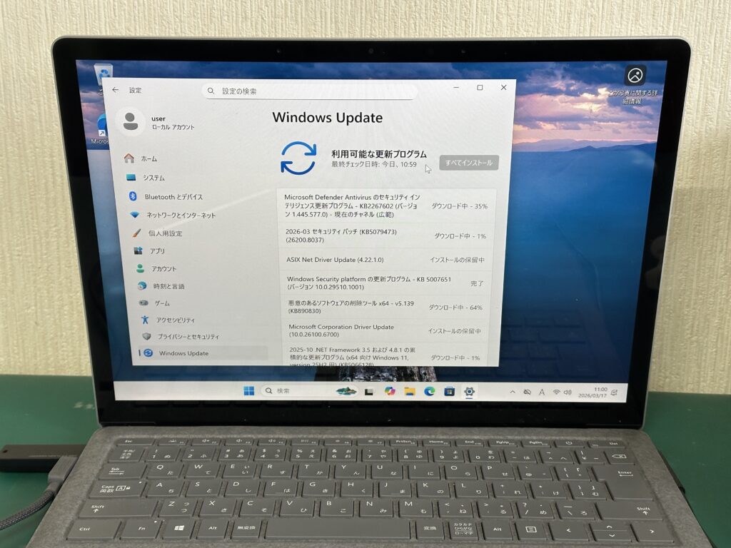 Surface Laptop 3 のWindows11インストール後の様子。